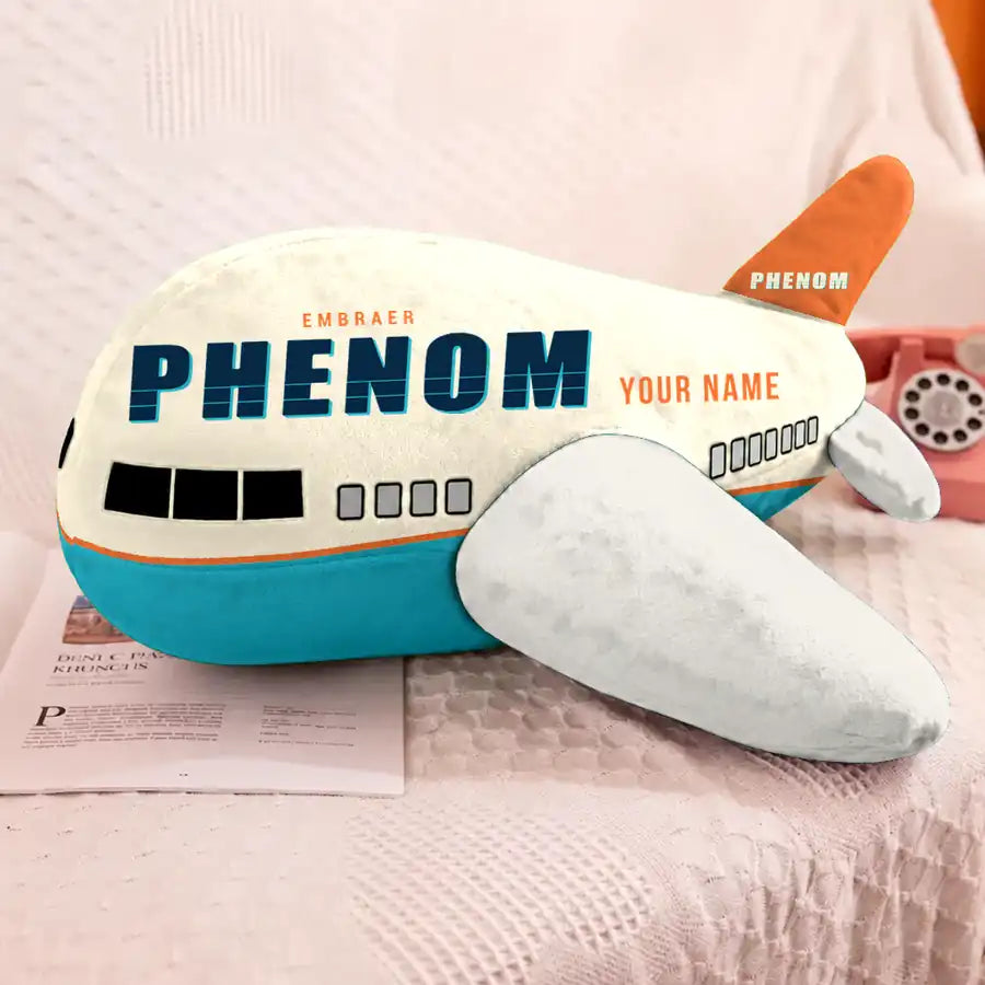Embraer Phenom 300E - Cartoon + Name - Airplane Pillow