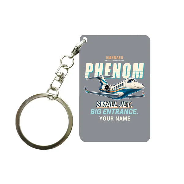 Embraer Phenom 300E - Cartoon + Name - Key Chain - Gray