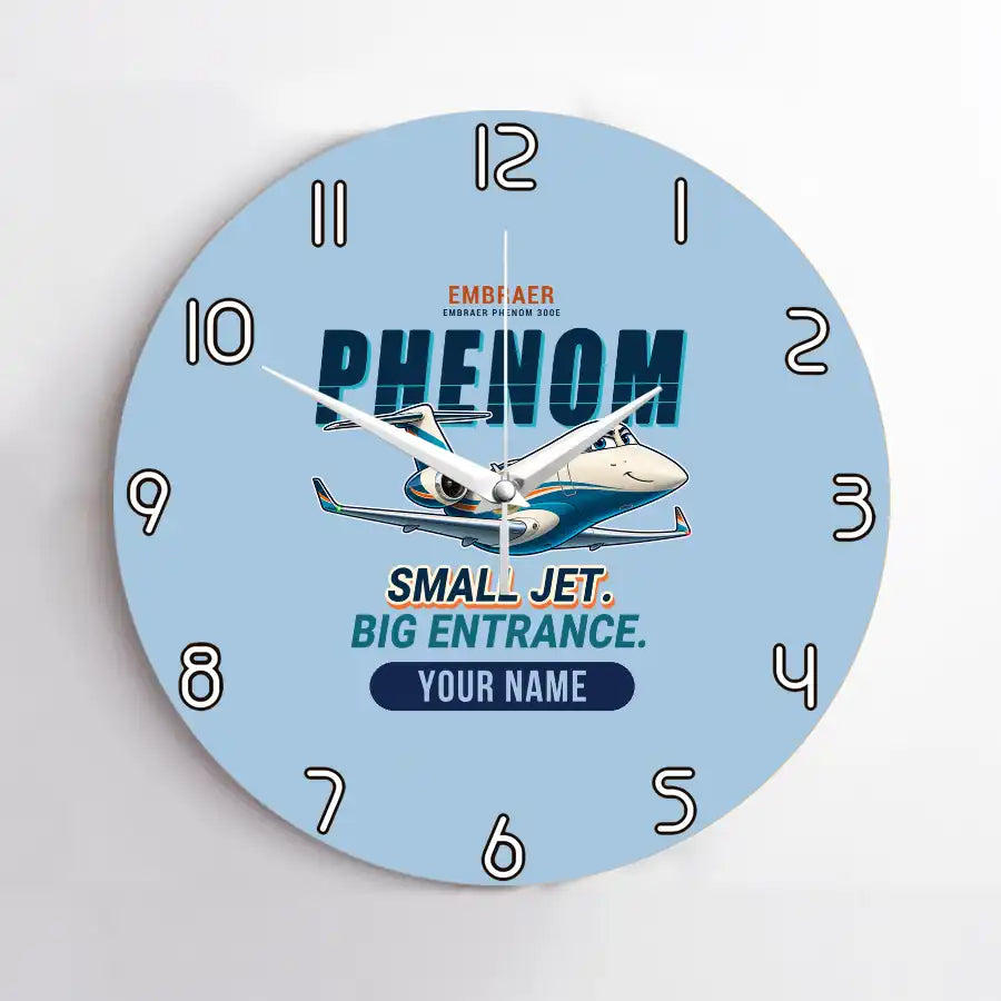 Embraer Phenom 300E - Cartoon + Name - No Frame - Light Blue