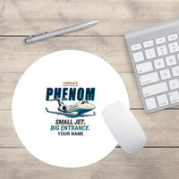 Thumbnail for Embraer Phenom 300E - Cartoon + Name - Round Mouse Pad - White