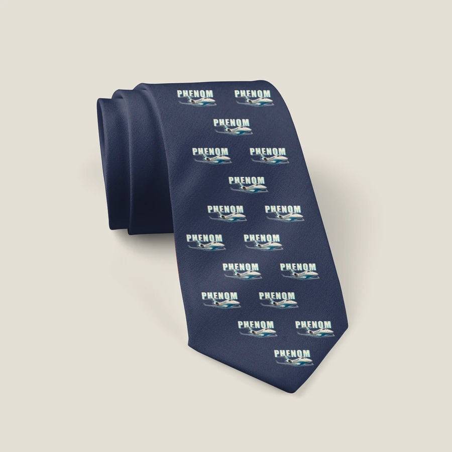 Embraer Phenom 300E - Cartoon Pattern - Tie - Navy Blue