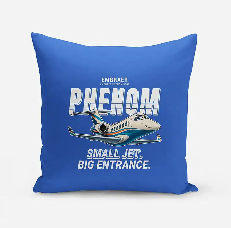 Embraer Phenom 300E - Cartoon - Pillow - Blue