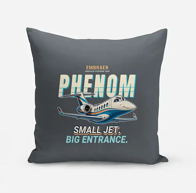 Embraer Phenom 300E - Cartoon - Pillow - Gray