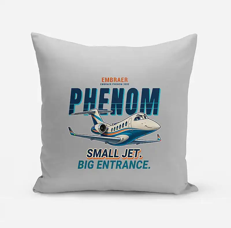 Embraer Phenom 300E - Cartoon - Pillow - Light Gray