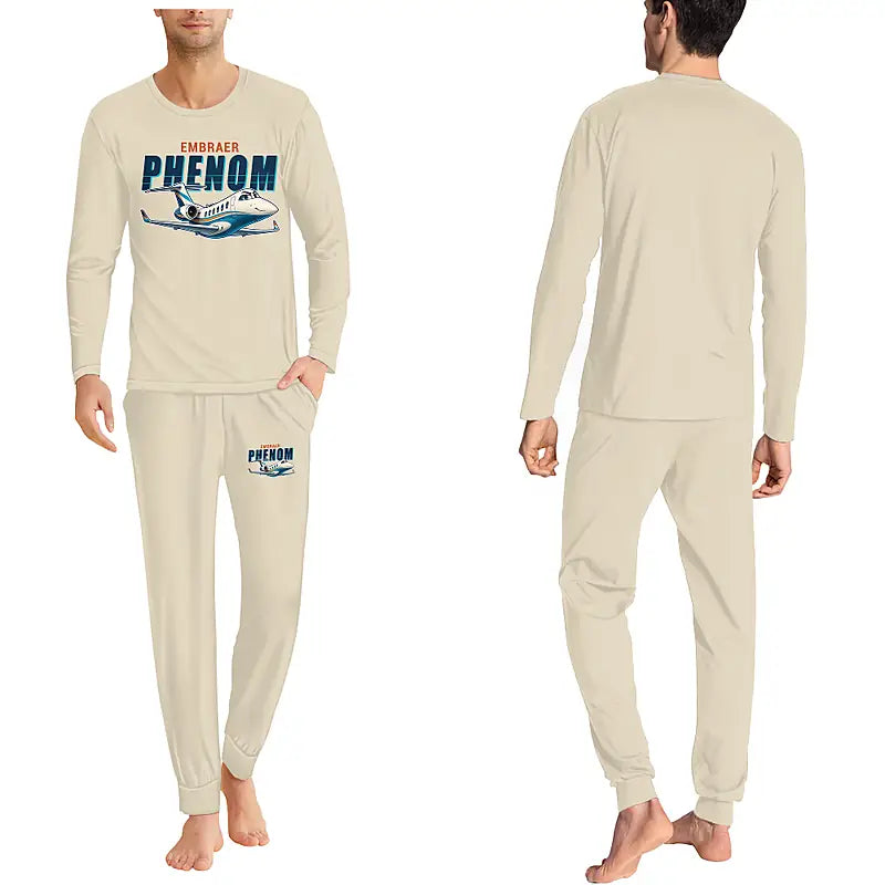 Embraer Phenom 300E - Men Pajamas - Cartoon Chest - Beige