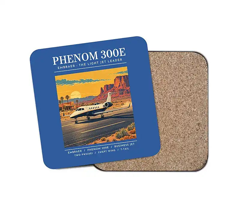 Embraer Phenom 300E - Poster - Coaster - Blue