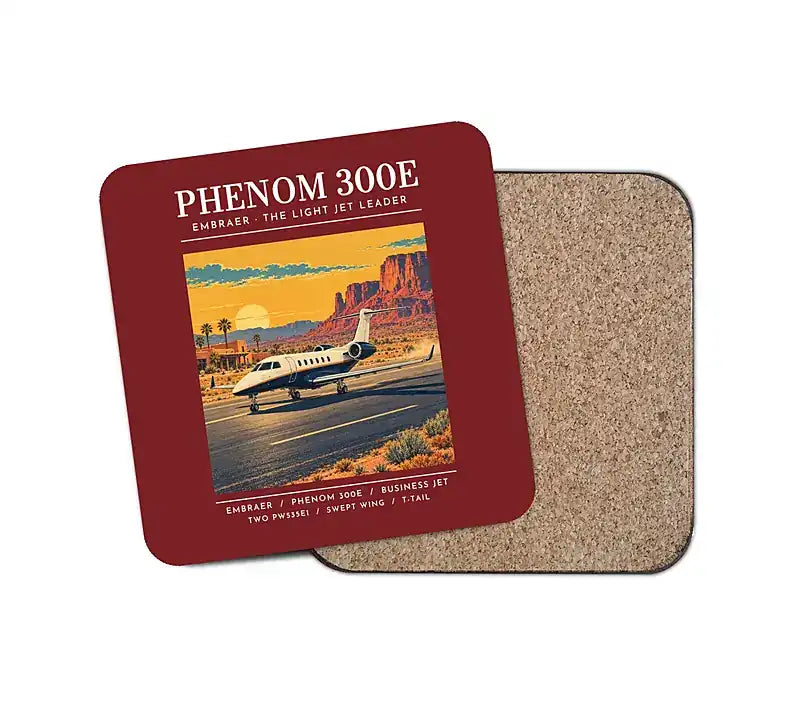 Embraer Phenom 300E - Poster - Coaster - Dark Red