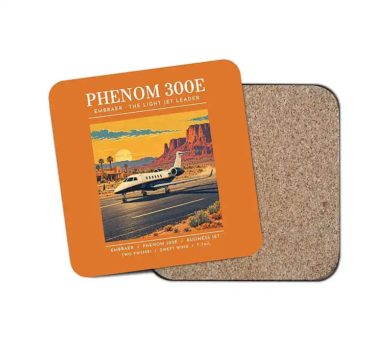 Embraer Phenom 300E - Poster - Coaster - Orange