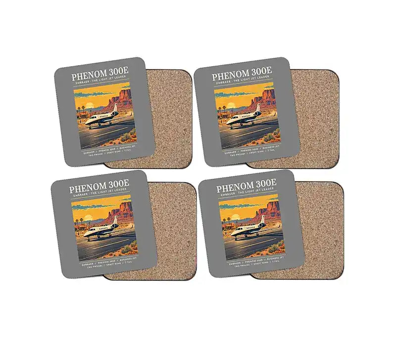 Embraer Phenom 300E - Poster - Coaster Set - Gray