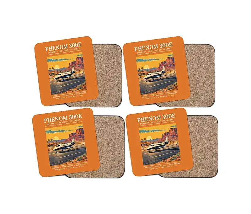 Embraer Phenom 300E - Poster - Coaster Set - Orange