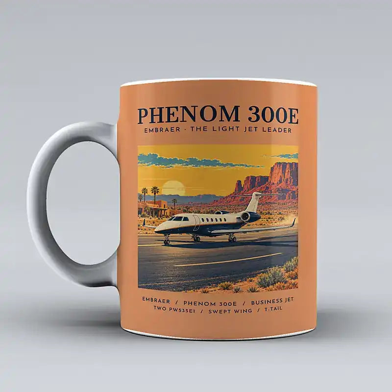 Embraer Phenom 300E - Poster - Mug - Orange