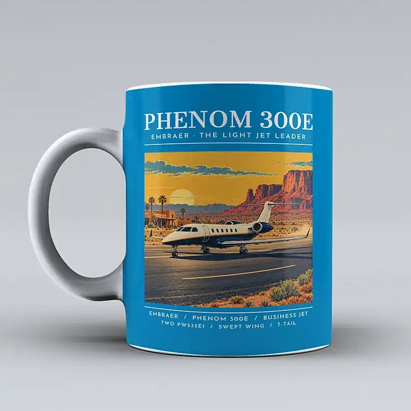 Embraer Phenom 300E - Poster - Mug - Turquoise