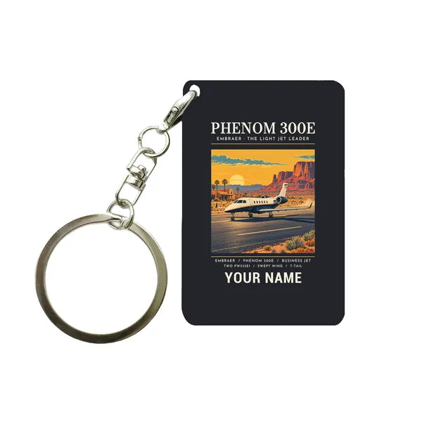 Embraer Phenom 300E - Poster + Name - Key Chain - Black