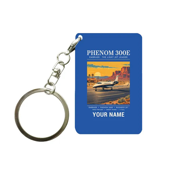 Embraer Phenom 300E - Poster + Name - Key Chain - Blue