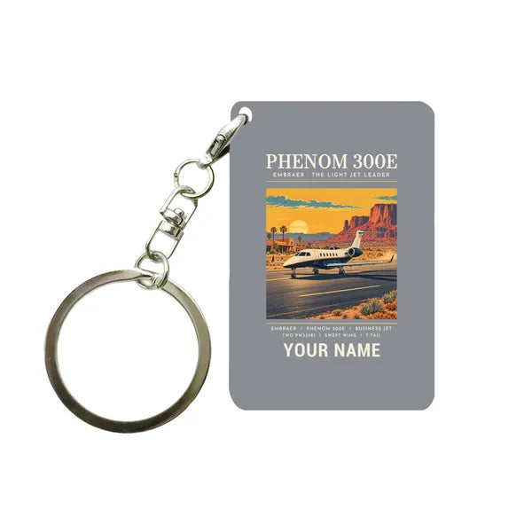 Embraer Phenom 300E - Poster + Name - Key Chain - Gray