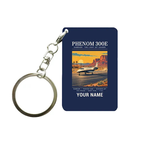 Embraer Phenom 300E - Poster + Name - Key Chain - Navy Blue