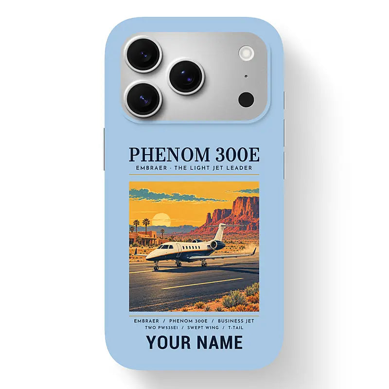 Embraer Phenom 300E - Poster + Name - MagSafe iPhone 17 Pro - Light Blue