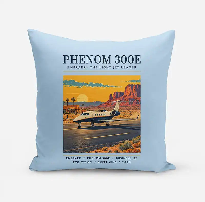 Embraer Phenom 300E - Poster - Pillow - Light Blue