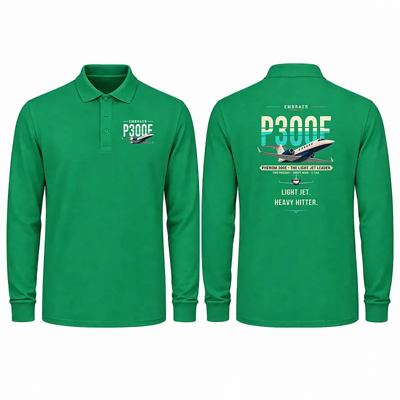 Embraer Phenom 300E Premium Polo T-Shirts - Original - Long Sleeve - Green