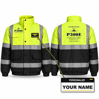 Thumbnail for Embraer Phenom 300E Reflective Winter Jackets - Heritage + Name - Fluorescent Yellow & Navy