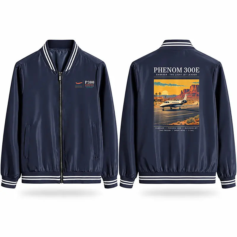 Embraer Phenom 300E Stylish Jackets - Baseball Collar - Poster - Navy Blue