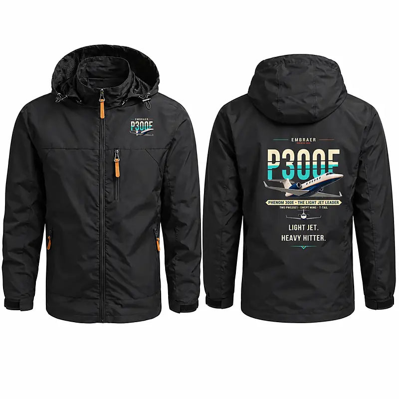 Embraer Phenom 300E Stylish Jackets - Hooded Windbreaker - Original - Black