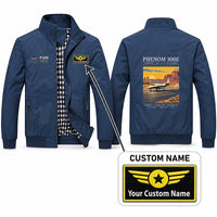 Thumbnail for Embraer Phenom 300E Stylish Jackets - Stand Collar - Poster + Name - Navy Blue