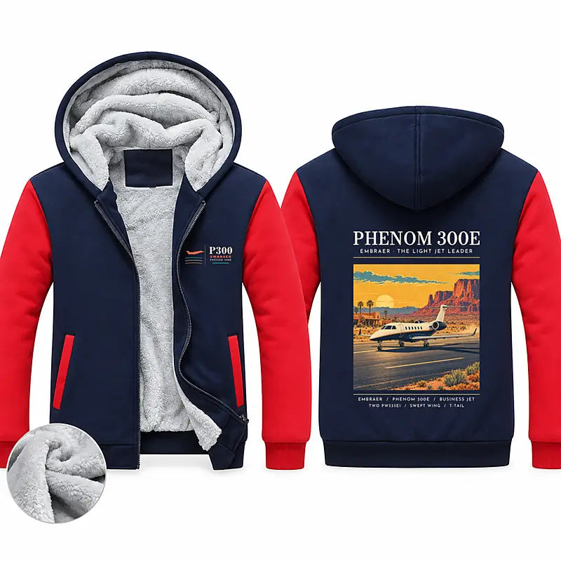 Embraer Phenom 300E Zipped Sweatshirts - Poster - Navy & Red