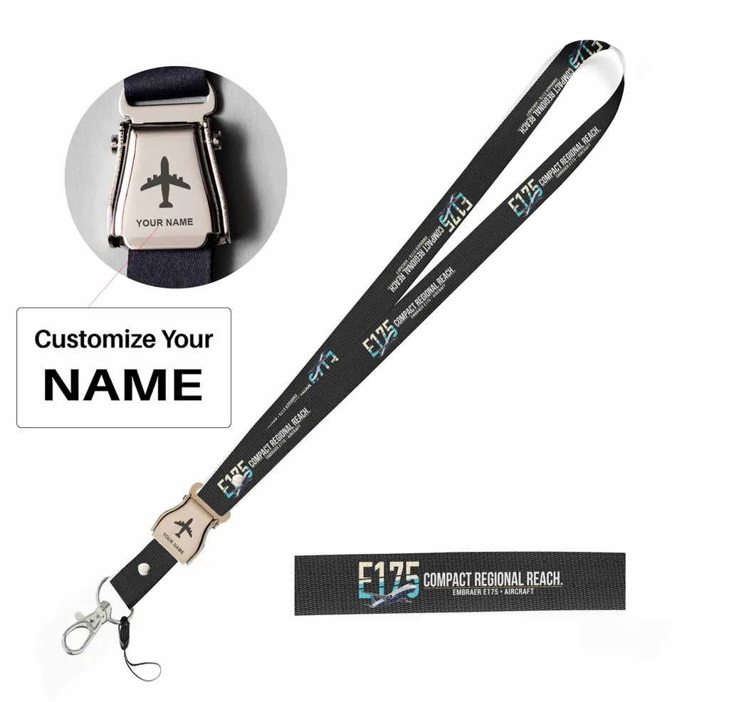 Embraer E175 seat belt lanyard - black with name