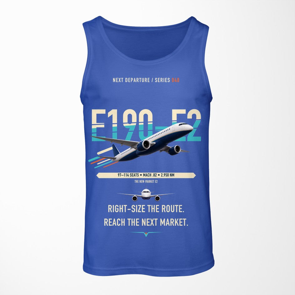 Embraer E190-E2 design on blue tank top