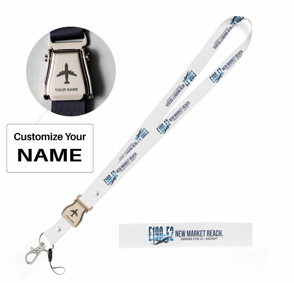 Embraer E190-E2 seat belt lanyard - white with name