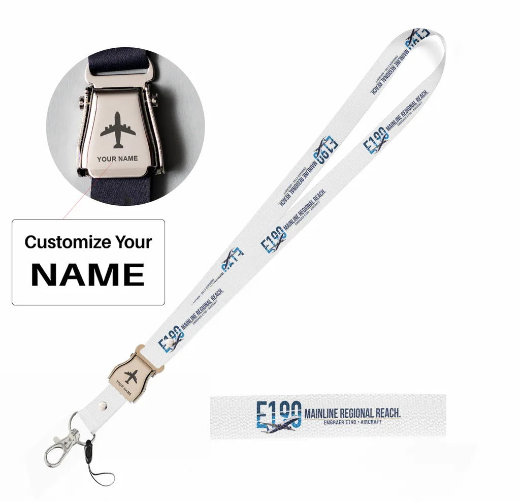 Embraer E190 seat belt lanyard - white with name