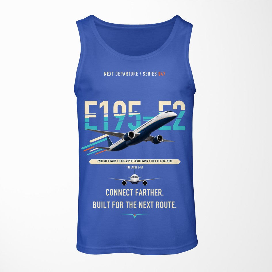 Embraer E195-E2 design on blue tank top