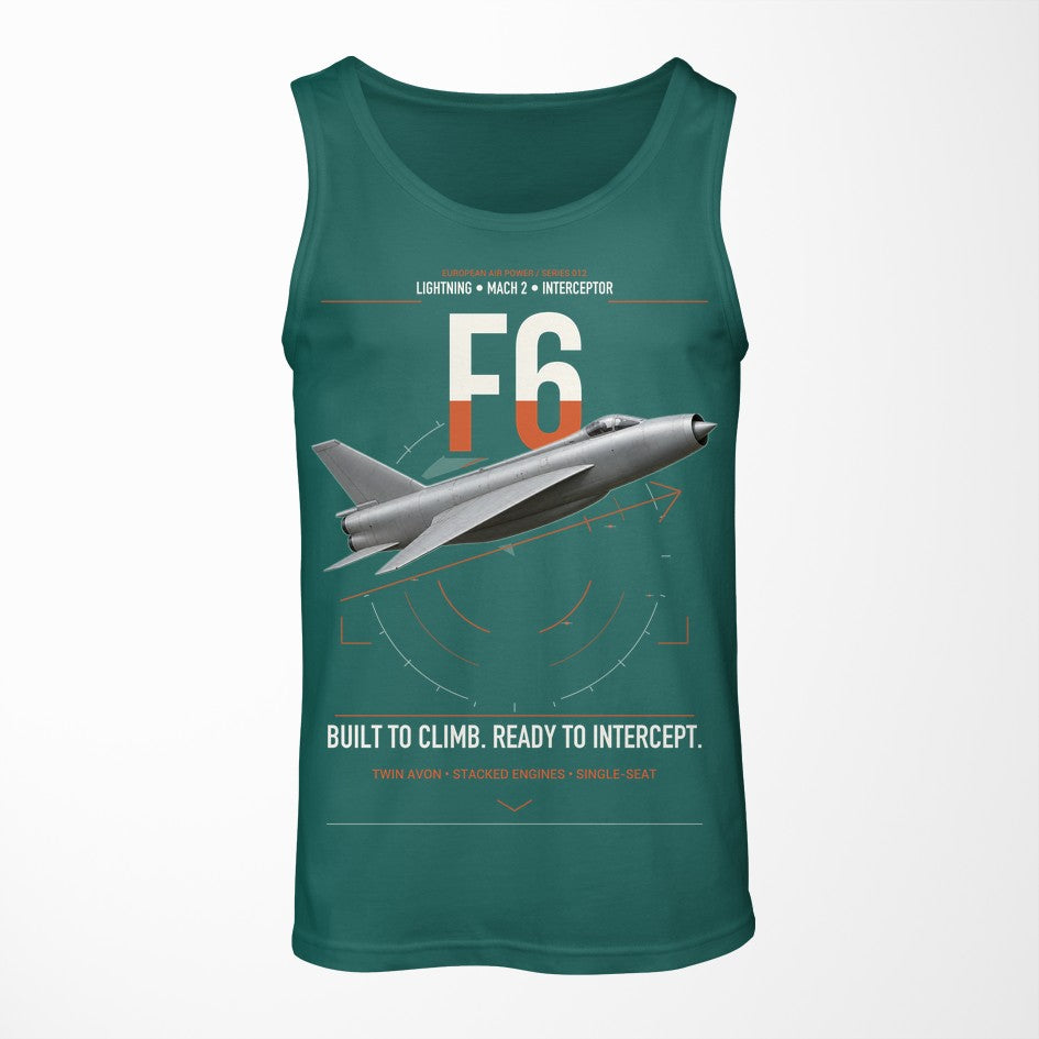 English Electric Lightning F6 design on green tank top