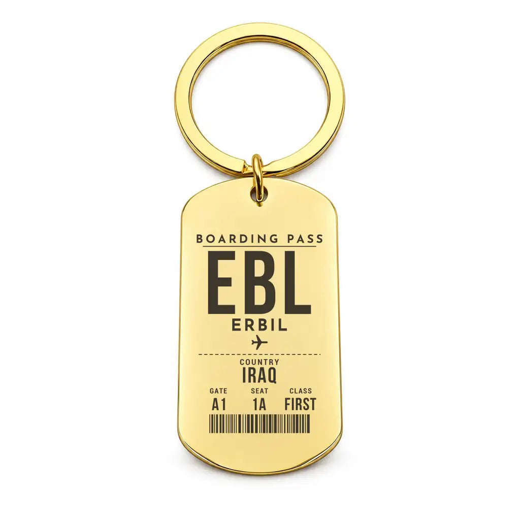 Erbil International Airport EBL - Key Chain - Boarding Pass Style - Gold