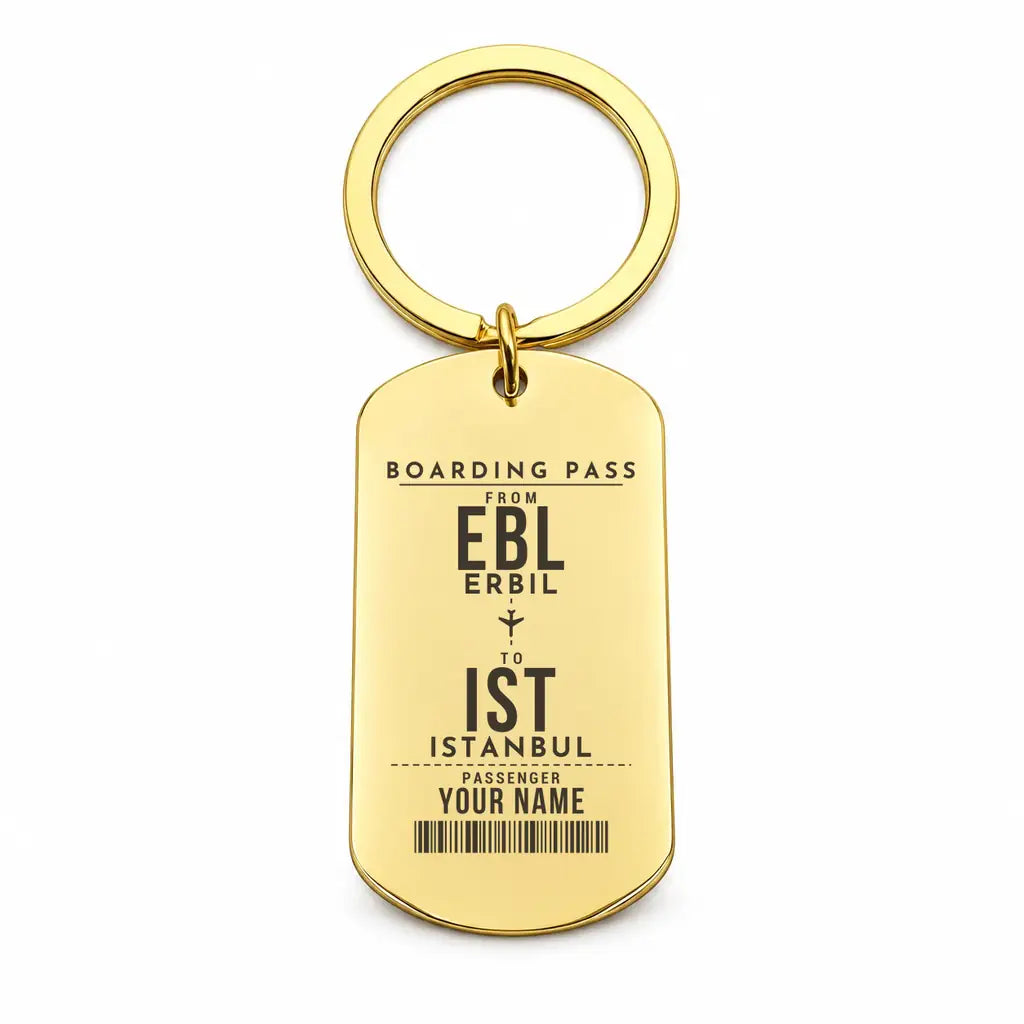 Erbil International Airport EBL - Key Chain - Customizable Boarding Pass - Gold