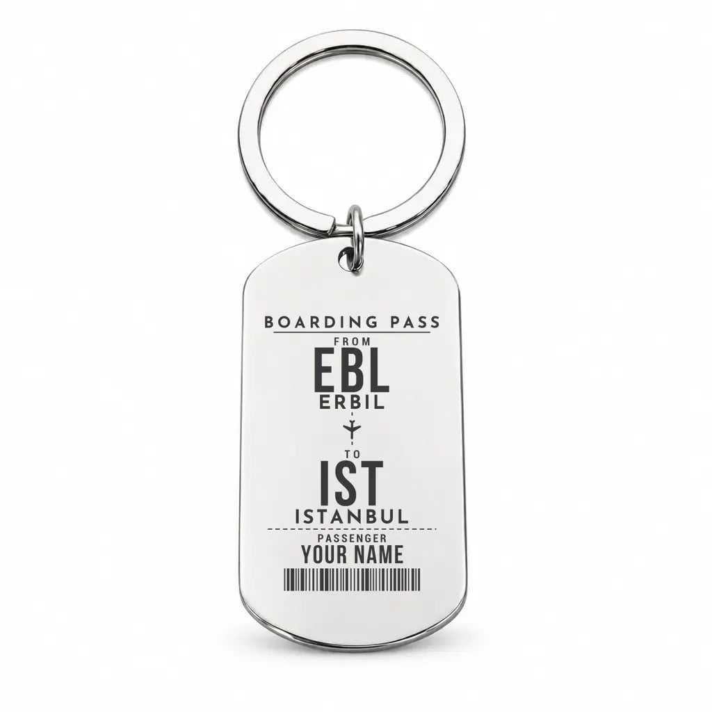 Erbil International Airport EBL - Key Chain - Customizable Boarding Pass - Silver