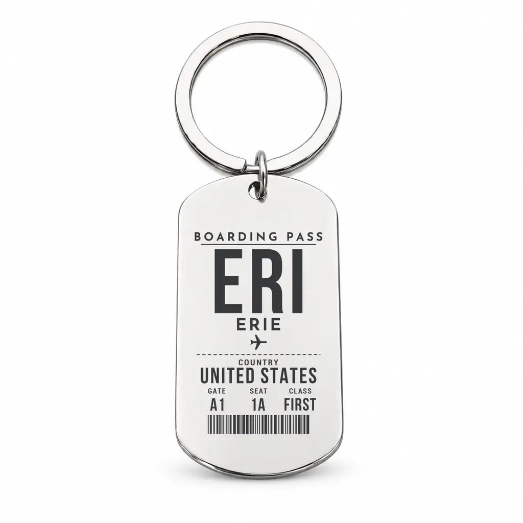 Erie International Airport (Tom Ridge Field) ERI - Key Chain - Boarding Pass Style - Silver