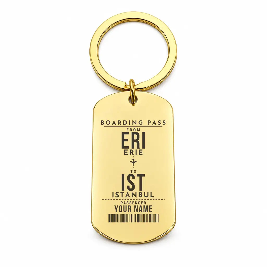 Erie International Airport (Tom Ridge Field) ERI - Key Chain - Customizable Boarding Pass - Gold