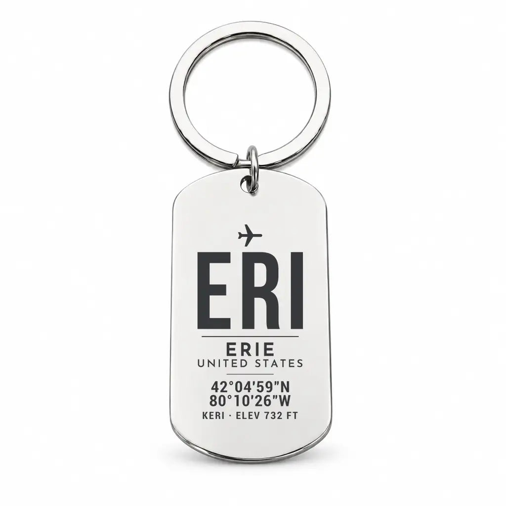 Erie International Airport (Tom Ridge Field) ERI - Key Chain - Original Design - Silver