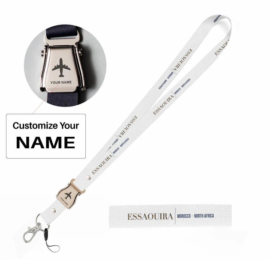 Essaouira City Series seat belt lanyard - white with name