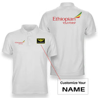 Thumbnail for Ethiopian Airlines logo on white + name double side polo t shirt