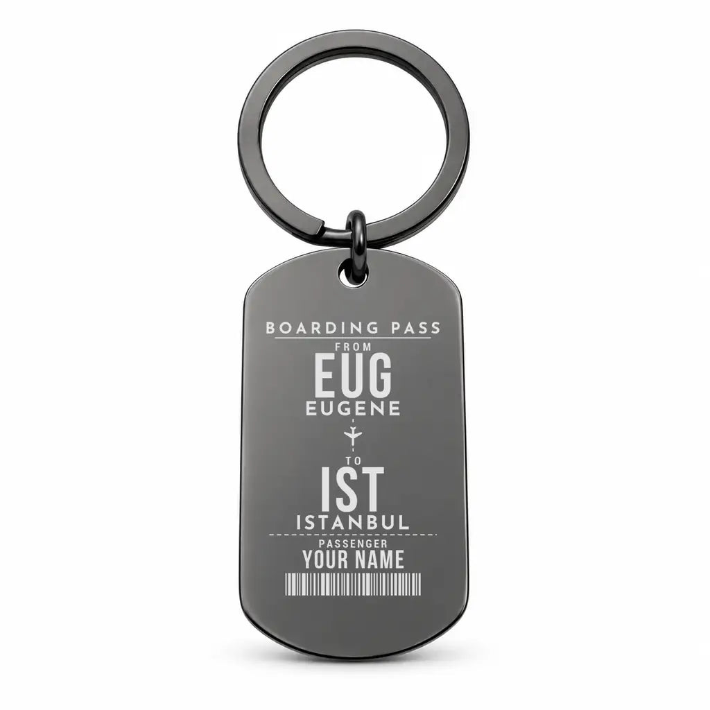 Eugene Airport Mahlon Sweet Field EUG - Key Chain - Customizable Boarding Pass - Black