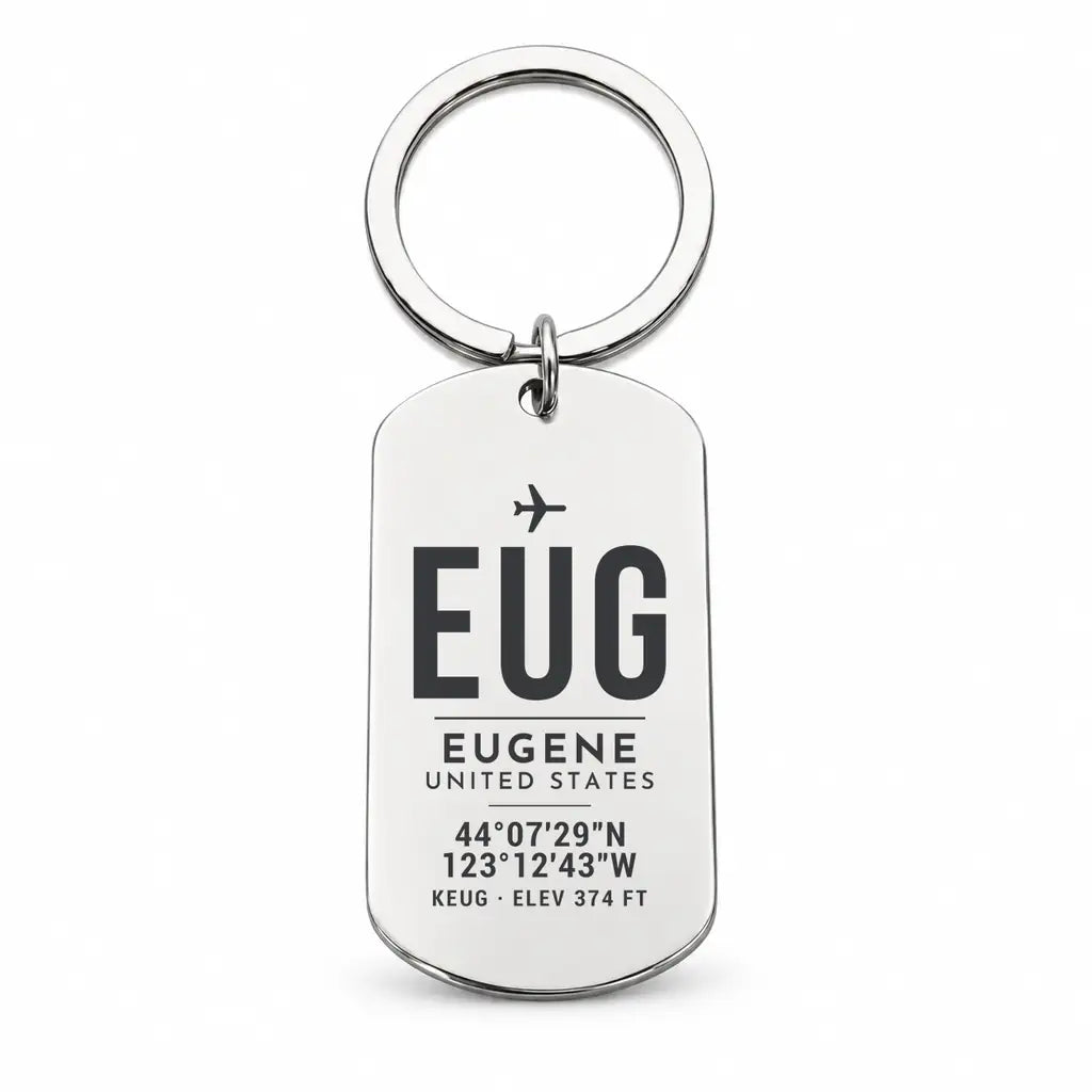 Eugene Airport Mahlon Sweet Field EUG - Key Chain - Original Design - Silver