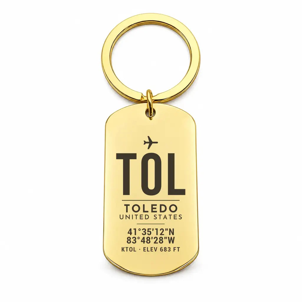 Eugene F. Kranz Toledo Express Airport TOL - Key Chain - Original Design - Gold
