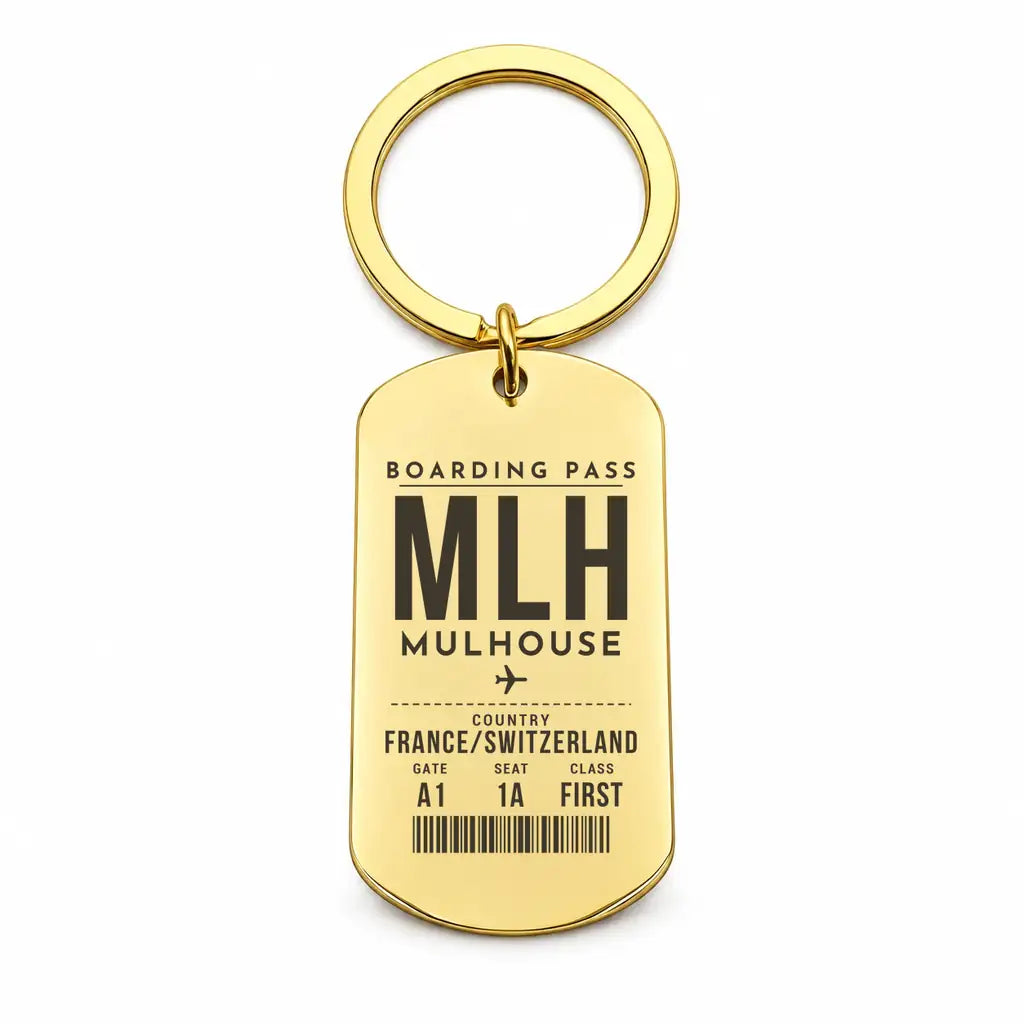 EuroAirport Basel-Mulhouse-Freiburg MLH - Key Chain - Boarding Pass Style - Gold