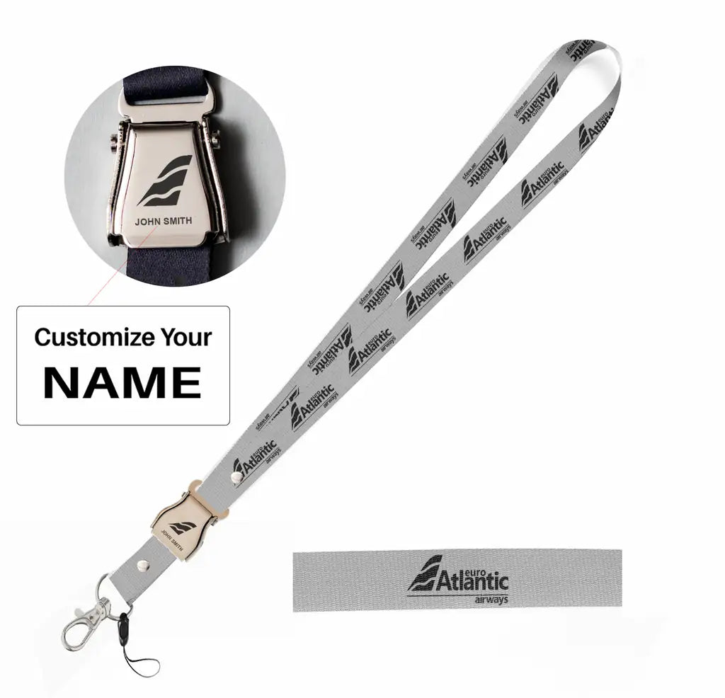 EuroAtlantic Airways seat belt lanyard - light gray with name