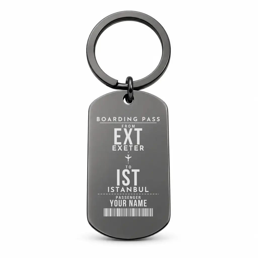 Exeter International Airport EXT - Key Chain - Customizable Boarding Pass - Black