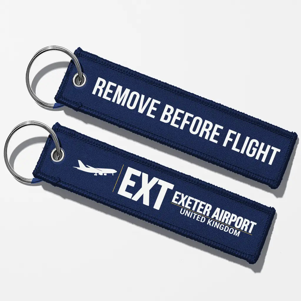Exeter International Airport (EXT) Aviator Key Chains - Navy Blue - Remove Before Flight