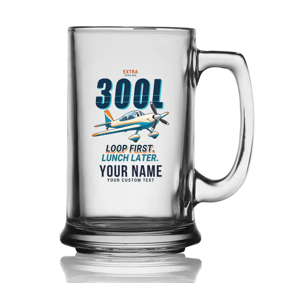 Extra 300L - Cartoon + Name - Beer Glass with Holder